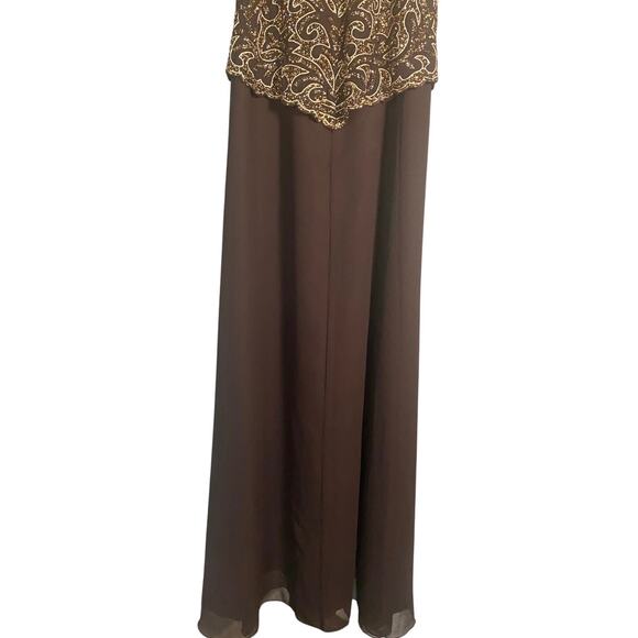 J Kara New York Beaded Evening Gown Dress Size 8 Brown Chiffon Formal Occasion - Picture 4 of 5